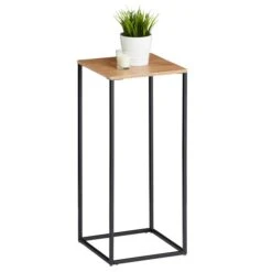 Blumenständer FLORA Aus Metall Tischplatte In Wildeiche