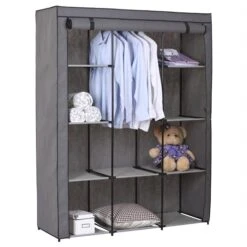 Neue Produkte 21 Stoffkleiderschrank STEVEN, 1 Kleiderstange, 9 Regale