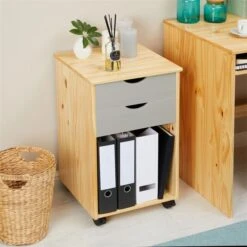 Rollcontainer KANO Mit 2 Schubladen Und 1 Ablagefach In Natur/grau -Möbelhaus 2113 AC3