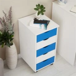 Rollcontainer LAGOS Mit 5 Schubladen In Weiß/blau -Möbelhaus 2117 AC3