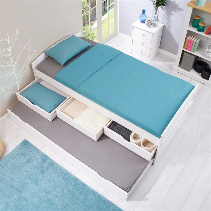 Bett Mit Stauraum JESSY 90x190 Cm, Mit Ausziehbett In Weiß 5 Bett Mit Stauraum JESSY 90x190 Cm, Mit Ausziehbett In Weiß – Bild 3