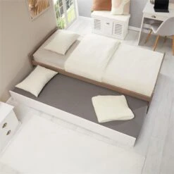 Ausziehbett LORENA 90x190 Cm, Kiefer In Taupe/weiß -Möbelhaus 5087 AC3