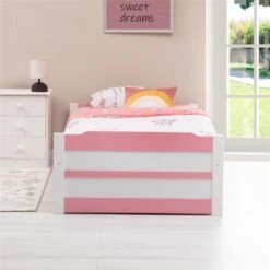 Ausziehbett LORENA 90x190 Cm, Kiefer In Weiß/rosa -Möbelhaus 5092 AC2