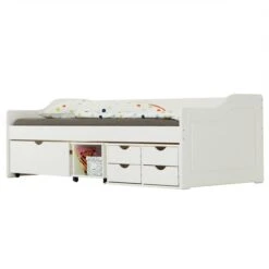Bett Mit Stauraum SENTA 90x200 Cm, Kiefer Massiv In Weiß -Möbelhaus 5223 4