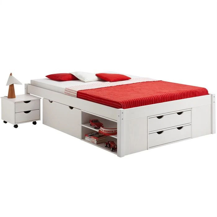 Bett Mit Stauraum SABRINA 140x200 Cm, Kiefer Massiv In Weiß 3 Bett Mit Stauraum SABRINA 140x200 Cm, Kiefer Massiv In Weiß