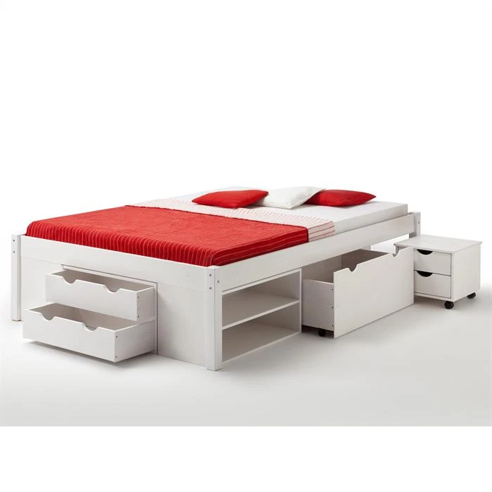 Bett Mit Stauraum SABRINA 140x200 Cm, Kiefer Massiv In Weiß 5 Bett Mit Stauraum SABRINA 140x200 Cm, Kiefer Massiv In Weiß – Bild 3