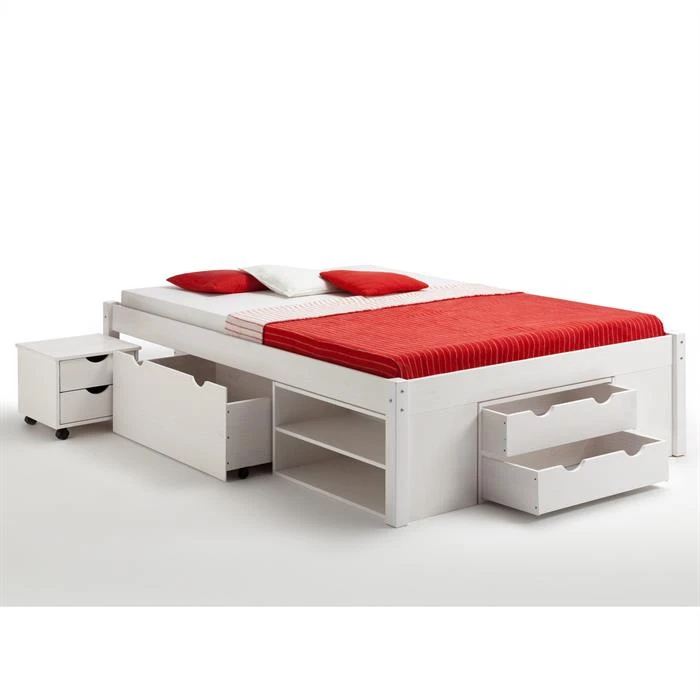 Bett Mit Stauraum SABRINA 140x200 Cm, Kiefer Massiv In Weiß 6 Bett Mit Stauraum SABRINA 140x200 Cm, Kiefer Massiv In Weiß – Bild 4