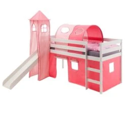 Hochbett Mit Rutsche BENNY, Vorhang Pink/rosa