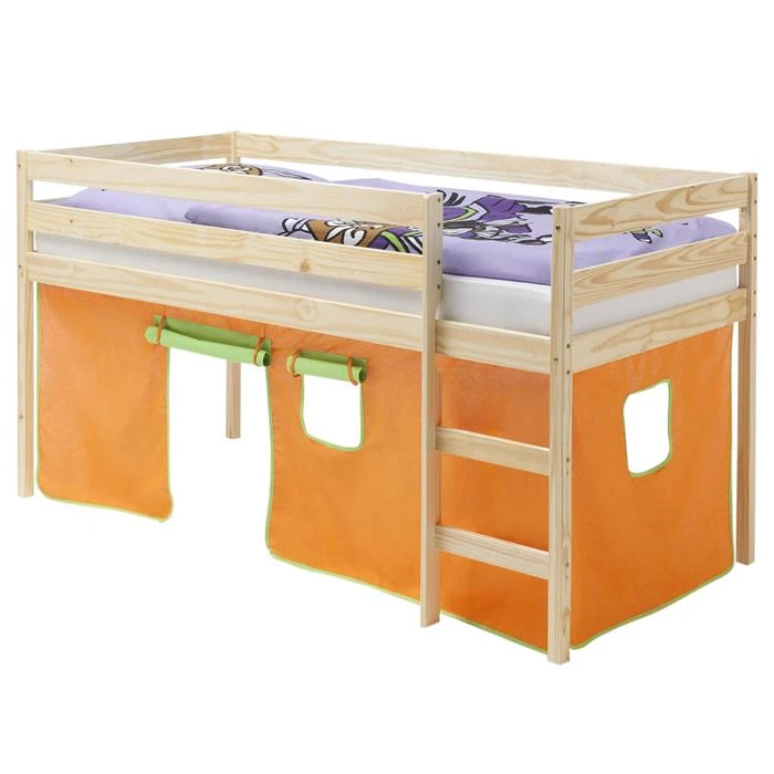 Hochbett ERIK Vorhang Orange/grün In Natur 3 Hochbett ERIK Vorhang Orange/grün In Natur