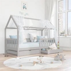 Hausbett NUNA In 90 X 200 Cm Aus Massiver Kiefer, Grau -Möbelhaus 71302 AC2