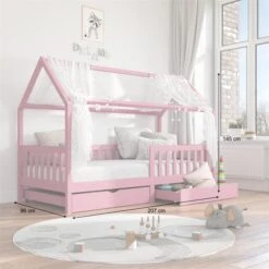 Hausbett NUNA In 90 X 200 Cm Aus Massiver Kiefer, Rosa -Möbelhaus 71303 AC2 N