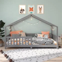 Hausbett LISAN In 90 X 200 Aus Massiver Kiefer In Grau -Möbelhaus 71312 AC1