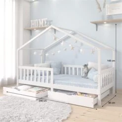 Hausbett ELEA In 90 X 200 Cm Aus Massiver Kiefer Mit Schubladen In Weiß -Möbelhaus 71331 AC2