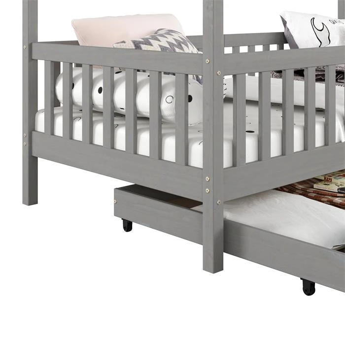 Hausbett ELEA In 90 X 200 Cm Aus Massiver Kiefer Mit Schubladen In Grau 7 Hausbett ELEA In 90 X 200 Cm Aus Massiver Kiefer Mit Schubladen In Grau – Bild 5