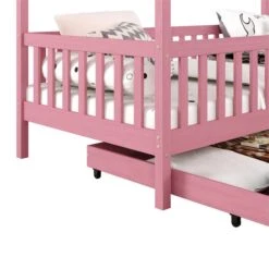 Hausbett ELEA In 90 X 200 Cm Aus Massiver Kiefer Mit Schubladen In Rosa -Möbelhaus 71333 4