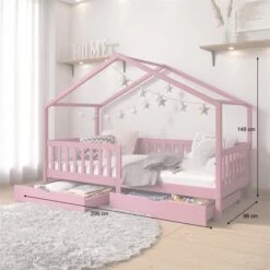 Hausbett ELEA In 90 X 200 Cm Aus Massiver Kiefer Mit Schubladen In Rosa -Möbelhaus 71333 AC2
