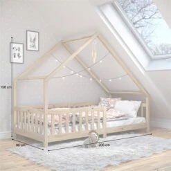 Hausbett CORA In 90 X 200 Cm Aus Massiver Kiefer Mit Rausfallschutz In Natur -Möbelhaus 71350 AC2