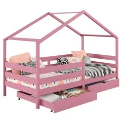 Hausbett ENA 90 X 200 Cm Mit Rausfallschutz Und Zwei Schubladen In Rosa
