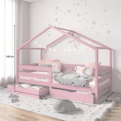 Hausbett ENA 90 X 200 Cm Mit Rausfallschutz Und Zwei Schubladen In Rosa 10 Hausbett ENA 90 X 200 Cm Mit Rausfallschutz Und Zwei Schubladen In Rosa -Möbelhaus 71383 AC2