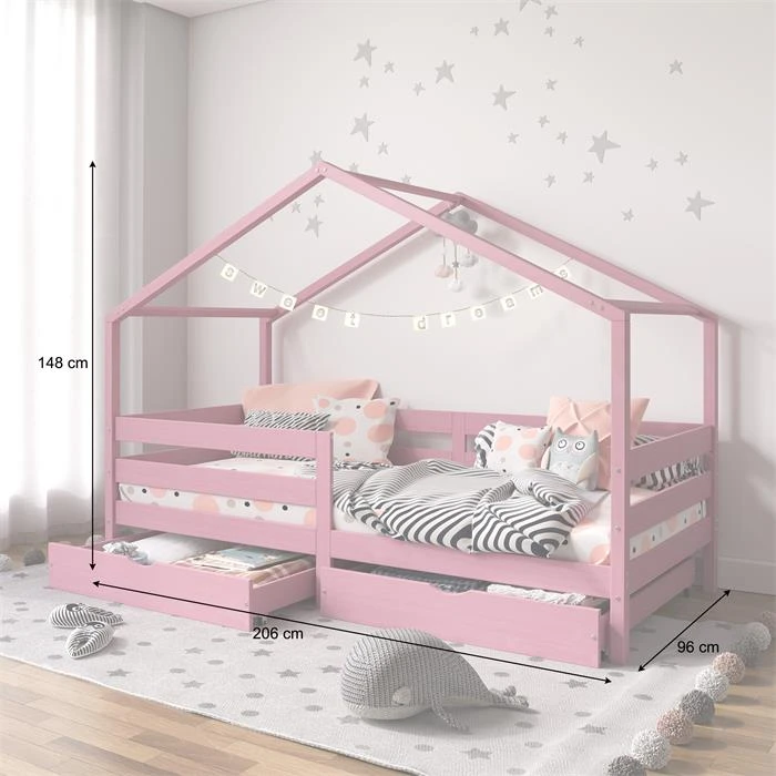 Hausbett ENA 90 X 200 Cm Mit Rausfallschutz Und Zwei Schubladen In Rosa 5 Hausbett ENA 90 X 200 Cm Mit Rausfallschutz Und Zwei Schubladen In Rosa – Bild 3