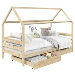 Hausbett CLIA In 90 X 200 Cm Aus Massiver Kiefer Mit 2 Schubalden In Natur