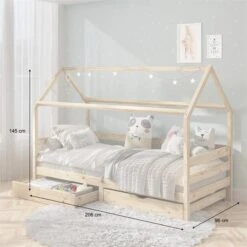 Hausbett CLIA In 90 X 200 Cm Aus Massiver Kiefer Mit 2 Schubalden In Natur -Möbelhaus 71390 AC2