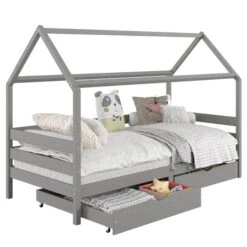 Hausbett CLIA In 90 X 200 Cm Aus Massiver Kiefer Mit 2 Schubladen In Grau