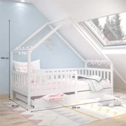 Hausbett ALVA In 90 X 200 Cm Aus Massiver Kiefer Mit Schubladen In Weiß -Möbelhaus 71401 AC2