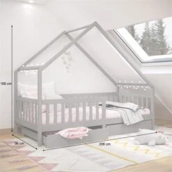 Hausbett ALVA In 90 X 200 Cm Aus Massiver Kiefer Mit Schubladen In Grau -Möbelhaus 71402 AC2