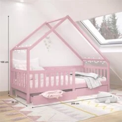 Hausbett ALVA In 90 X 200 Cm Aus Massiver Kiefer Mit Schubladen In Rosa -Möbelhaus 71403 AC2