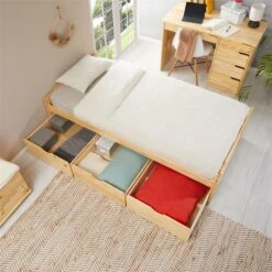 Bett Mit Stauraum MIA 90x190 Cm, Kiefer Natur/weiß -Möbelhaus 7142 AC4