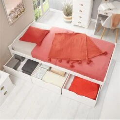 Bett Mit Stauraum MIA 90x190 Cm, Kiefer Weiß -Möbelhaus 7143 AC4