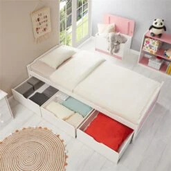 Bett Mit Stauraum MIA 90x200 Cm, Kiefer In Weiß/rosa 13 Bett Mit Stauraum MIA 90x200 Cm, Kiefer In Weiß/rosa -Möbelhaus 7144 AC3