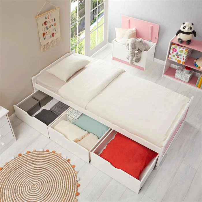 Bett Mit Stauraum MIA 90x200 Cm, Kiefer In Weiß/rosa 8 Bett Mit Stauraum MIA 90x200 Cm, Kiefer In Weiß/rosa – Bild 6