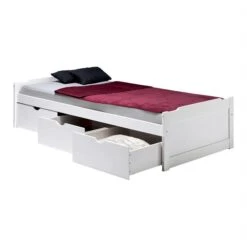 Bett Mit Stauraum MIA 90x200 Cm, Kiefer In Weiß