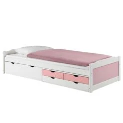 Bett Mit Stauraum ANDREA 90 X200 Cm Aus Kiefer In Weiss/rosa