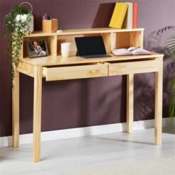 Sekretär LENNOX Mit 3 Nischen Und 2 Schubladen In Natur -Möbelhaus 7201 AC2