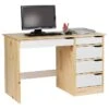 Schreibtisch HUGO In Kiefer Massiv In Natur/weiß Mit 5 Schubladen