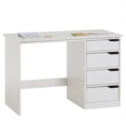 Kinderschreibtisch EMMA Aus Kiefer Massiv In Weiß, Neigungsverstellbar -Möbelhaus 7219 1