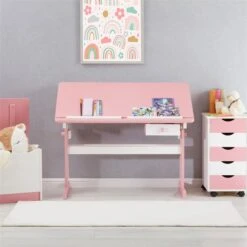 Kinderschreibtisch FLEXI Höhenverstellbar In Weiß/rosa -Möbelhaus 7223 AC1