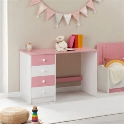 Schreibtisch ARNE Mit 4 Schubladen In Weiß/rosa -Möbelhaus 7241 AC0