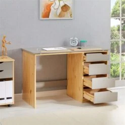 Kinderschreibtisch EMMA Aus Kiefer Massiv In Natur/grau, Neigungsverstellbar -Möbelhaus 7244 AC2
