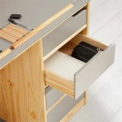 Kinderschreibtisch EMMA Aus Kiefer Massiv In Natur/grau, Neigungsverstellbar -Möbelhaus 7244 AC4