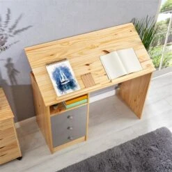 Kinderschreibtisch KEVIN Neigungsverstellbar Natur/grau -Möbelhaus 7254 AC4