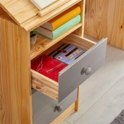 Kinderschreibtisch KEVIN Neigungsverstellbar Natur/grau -Möbelhaus 7254 AC6