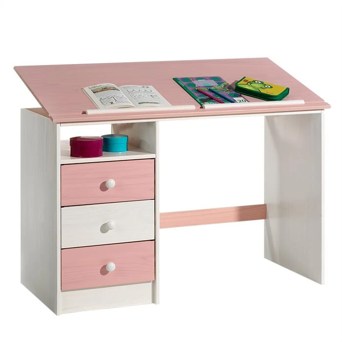 Kinderschreibtisch KEVIN Neigungsverstellbar Weiß/rosa 3 Kinderschreibtisch KEVIN Neigungsverstellbar Weiß/rosa