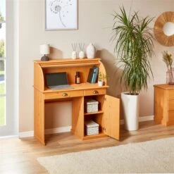 Sekretär TOM Mit 2 Schubladen, Rollladen Und 1 Tür Aus Massiver Kiefer Gebeizt -Möbelhaus 7276 AC2