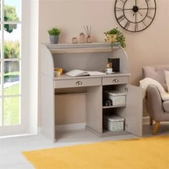 Sekretär TOM Mit 2 Schubladen, Rollladen Und 1 Tür Aus Massiver Kiefer In Grau -Möbelhaus 7277 AC2