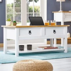 Couchtisch TEQUILA, Kiefer Massiv Weiß/braun, Mit 2 Schubladen, Mexiko 13 Couchtisch TEQUILA, Kiefer Massiv Weiß/braun, Mit 2 Schubladen, Mexiko -Möbelhaus 80887 AC6