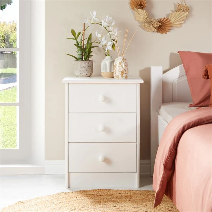 Nachttisch RONDO Mit 3 Schubladen, Kiefer In Weiß 4 Nachttisch RONDO Mit 3 Schubladen, Kiefer In Weiß – Bild 2